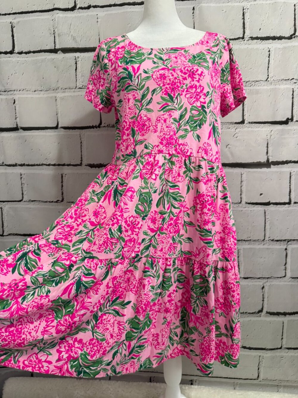 NWT Lilly Pulitzer Geanna Floral Tiered Cotton Dress Pink Green Size M - Picture 6 of 14